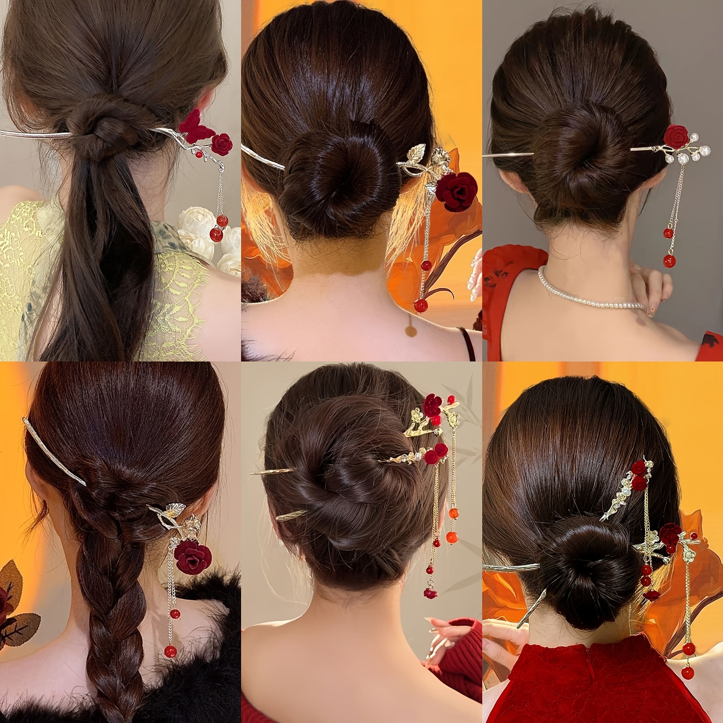 7pcs New Red Series Hairpins, Exquisite And Fashionable Elegant Hair Accessories, Suitable for Daily Life, Parties, Beautiful Festivals, Gifts, Etc.