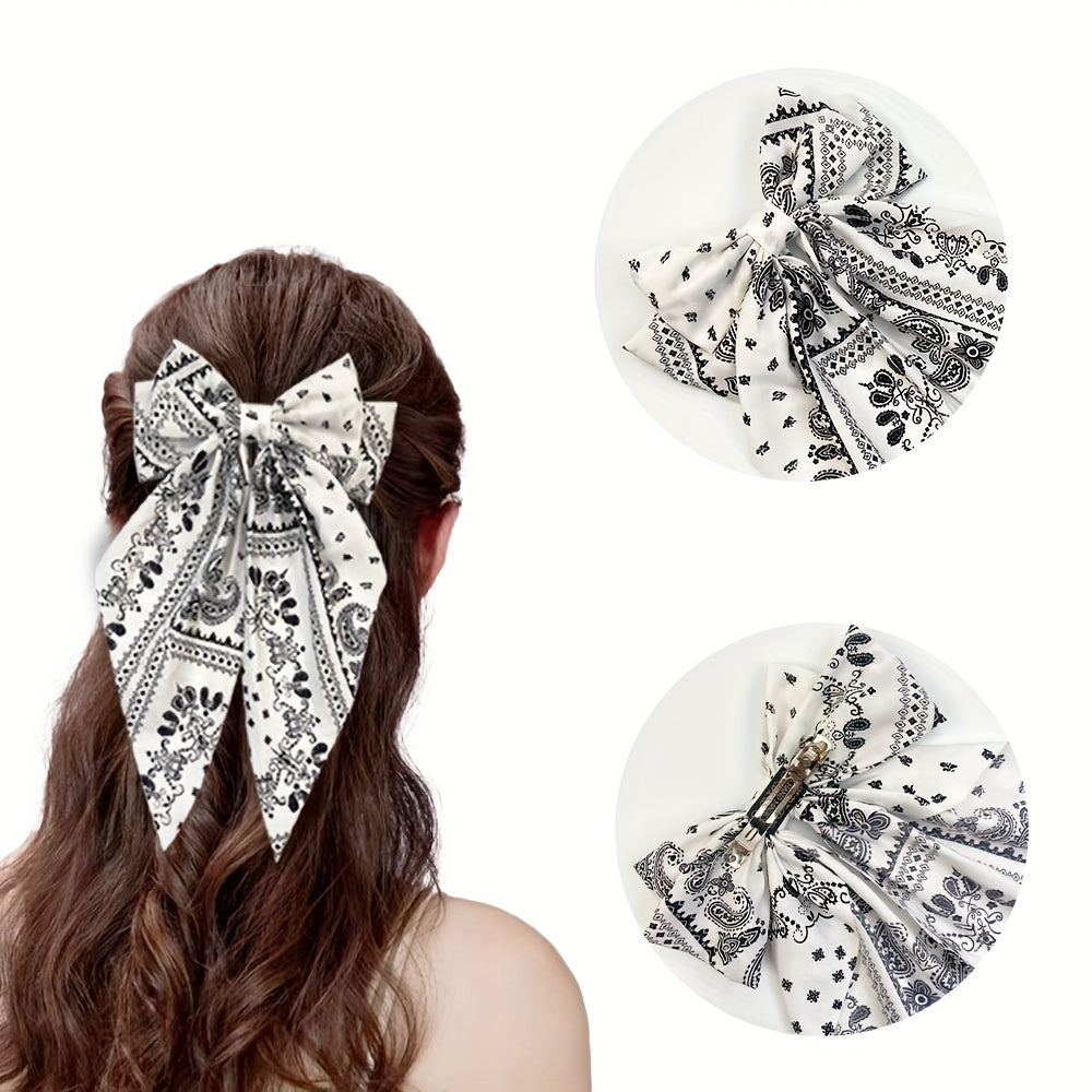 [Elegant Bow Tie Hairpins] 8pcs Minimalist Elegant Bow Tie Hairpins Set - Printed Fabric Hair Accessories for Women - Casual Daily Wear, Halloween Festival
