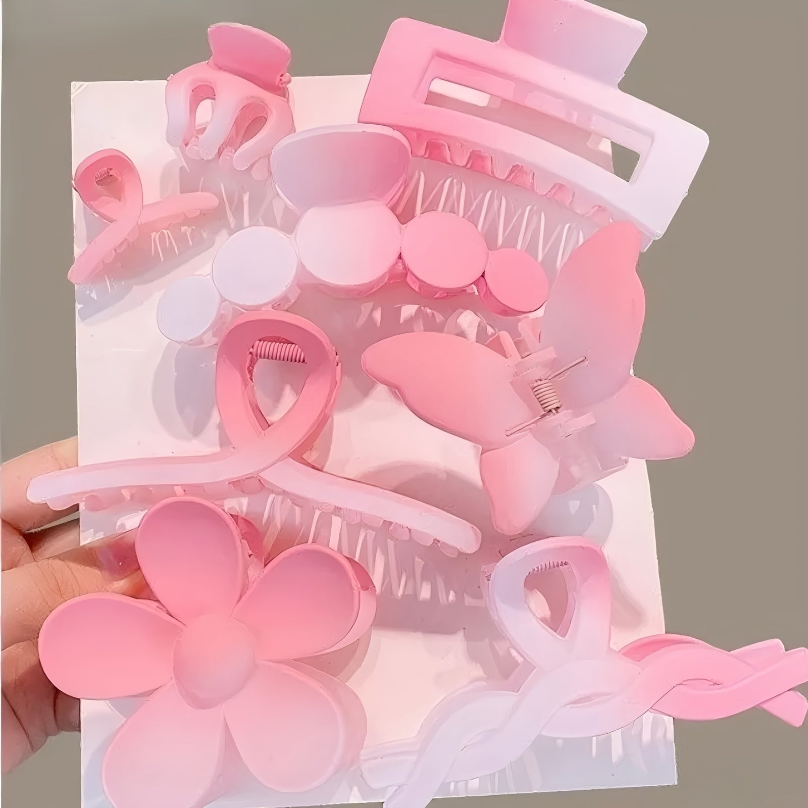 8pcs Large Pastel Pink Hair Clips - Elegant Floral & Bow Design with Heart Cutouts, Non-Slip Grip for Braids, Buns, Ponytails | Valentine’s Day Hair Accessories, Bulk Pack for s, Women, Parties & Everyday Use | Durable Plastic Hairpins (Butterfly & Flower