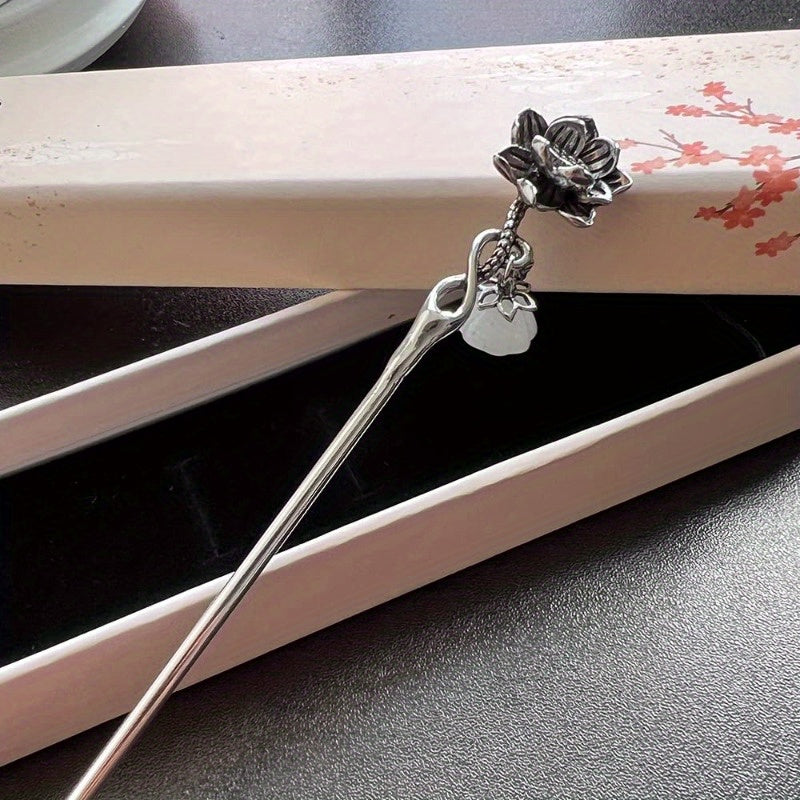 S925 Sier for Lotus flower Hairpin Chinese Hanfu Style Hair Sticks Retro Handmade Hair Clip Hair Accories for Women Girls Long Hair for Lotus flower