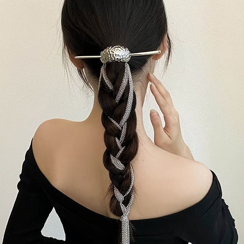 1pc Elegant Long Tassel Hairpin with Sparkling Beads - Stylish Silvery Women'S Updo Accessory, Perfect for Valentine'S Day, Formal Events, and Everyday Fashion, Formal Hair Accessory | Sparkling Bead Design | Durable Alloy