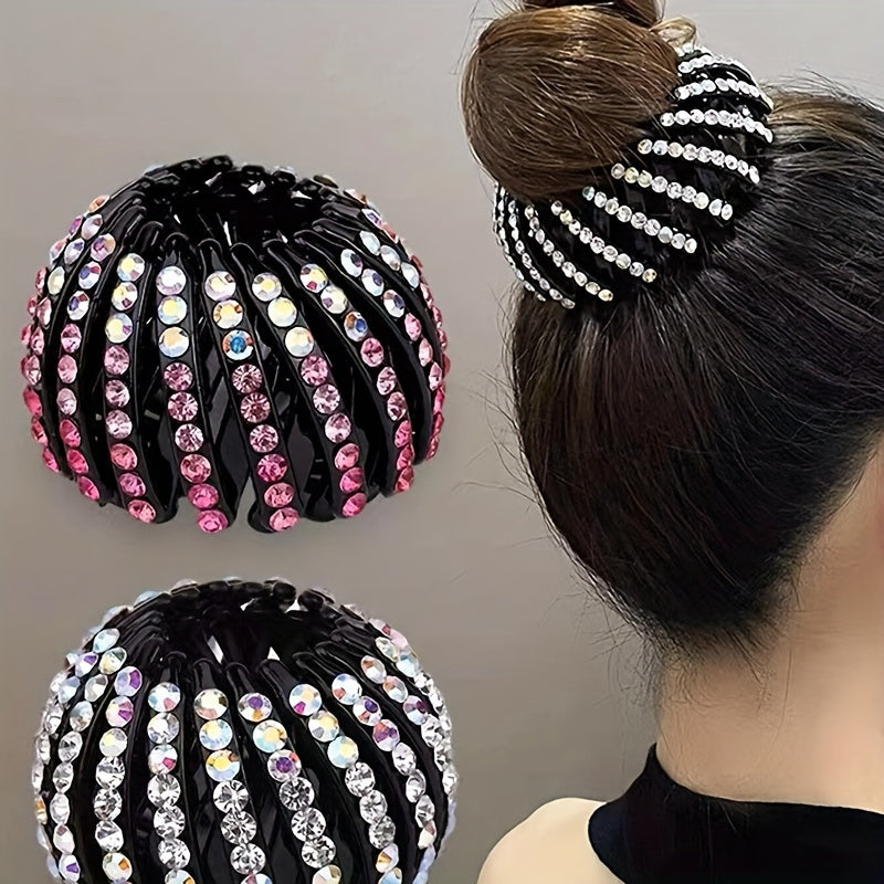Single Elegant Bird's Nest Hairpin - Sparkling Rhinestone & Gemstone Circular Hair Clip for Women, Secure Ponytail Holder for Weddings, Parties, Valentine's Day, Hair Accessories, Formal Hairstyle, Glamorous Accessory, Highquality Accessory, Decorative