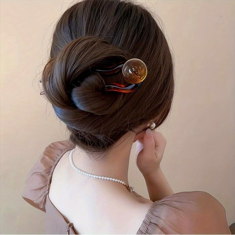 4pcs Chinese Style U-Shaped Hairpins - Elegant Classic Design with Stained Glass Beads & Black/Brown/Golden/Tan Colors, Secure Hold for Bun Hairstyles, Wedding, Formal Events, Role-Play & Everyday Use - Durable Hairpins for Women, Traditional Hair