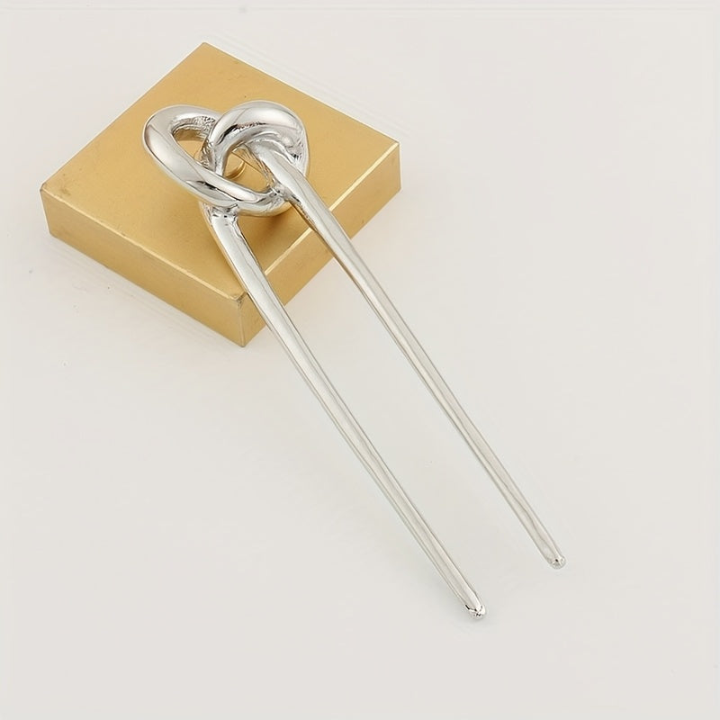 New Minimalist Metal Hairpin with a Knotted Design, Inspired by European And American Styles, Featuring a Chinese Knot Symbolizing Love