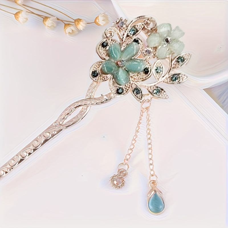 1pc Vintage Floral Hairpin - Elegant Ethnic Wedding, Party, Everyday Hair Accessory - Floral Hair Clip with Delicate Chains - for Women, Bridal, Special Events - Floral Hairpin for Updos & Voluminous Hairstyles