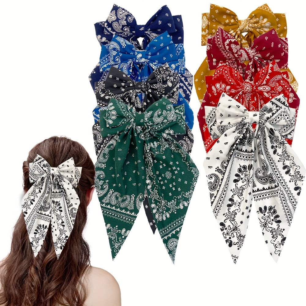 [Elegant Bow Tie Hairpins] 8pcs Minimalist Elegant Bow Tie Hairpins Set - Printed Fabric Hair Accessories for Women - Casual Daily Wear, Halloween Festival
