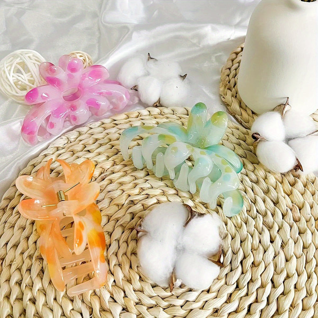 3pcs Large Flower Hair Claw Clips for Women & s - Strong Hold Non-Slip Hair Clips with Floral Design, Thickened Acrylic Large Hairpins for Thick/Thin Hair, Vibrant Colors (Pink, Blue, Clear) - Durable & Gentle, Ideal for Braids, Buns, Ponytails - Perfect