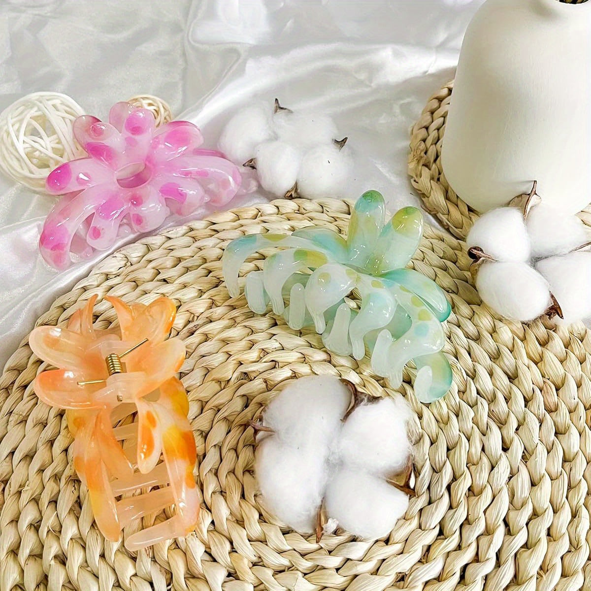3pcs Large Flower Hair Claw Clips for Women & s - Strong Hold Non-Slip Hair Clips with Floral Design, Thickened Acrylic Large Hairpins for Thick/Thin Hair, Vibrant Colors (Pink, Blue, Clear) - Durable & Gentle, Ideal for Braids, Buns, Ponytails - Perfect
