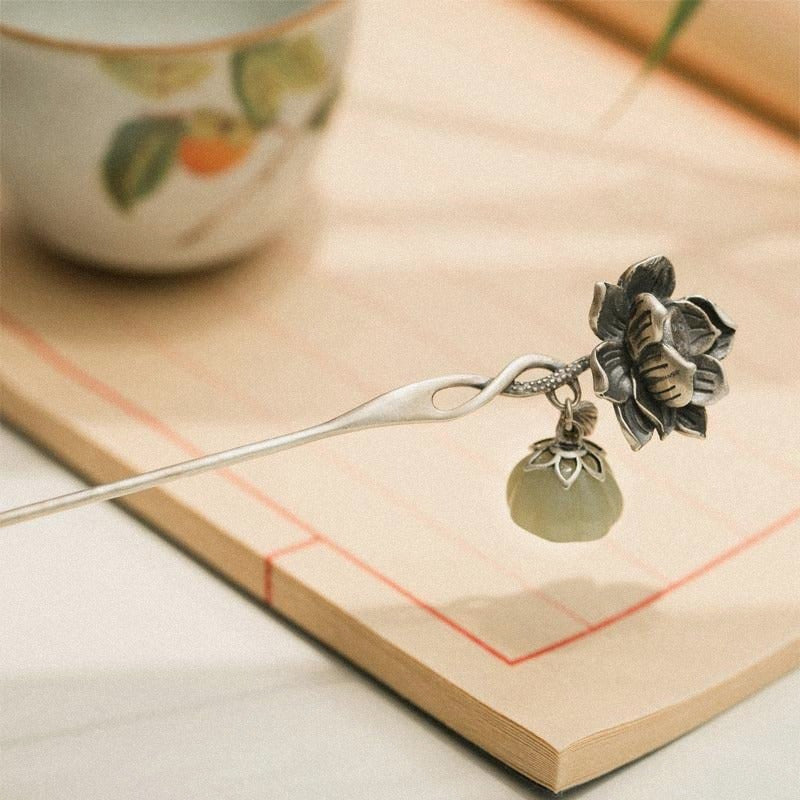 S925 Sier for Lotus flower Hairpin Chinese Hanfu Style Hair Sticks Retro Handmade Hair Clip Hair Accories for Women Girls Long Hair for Lotus flower