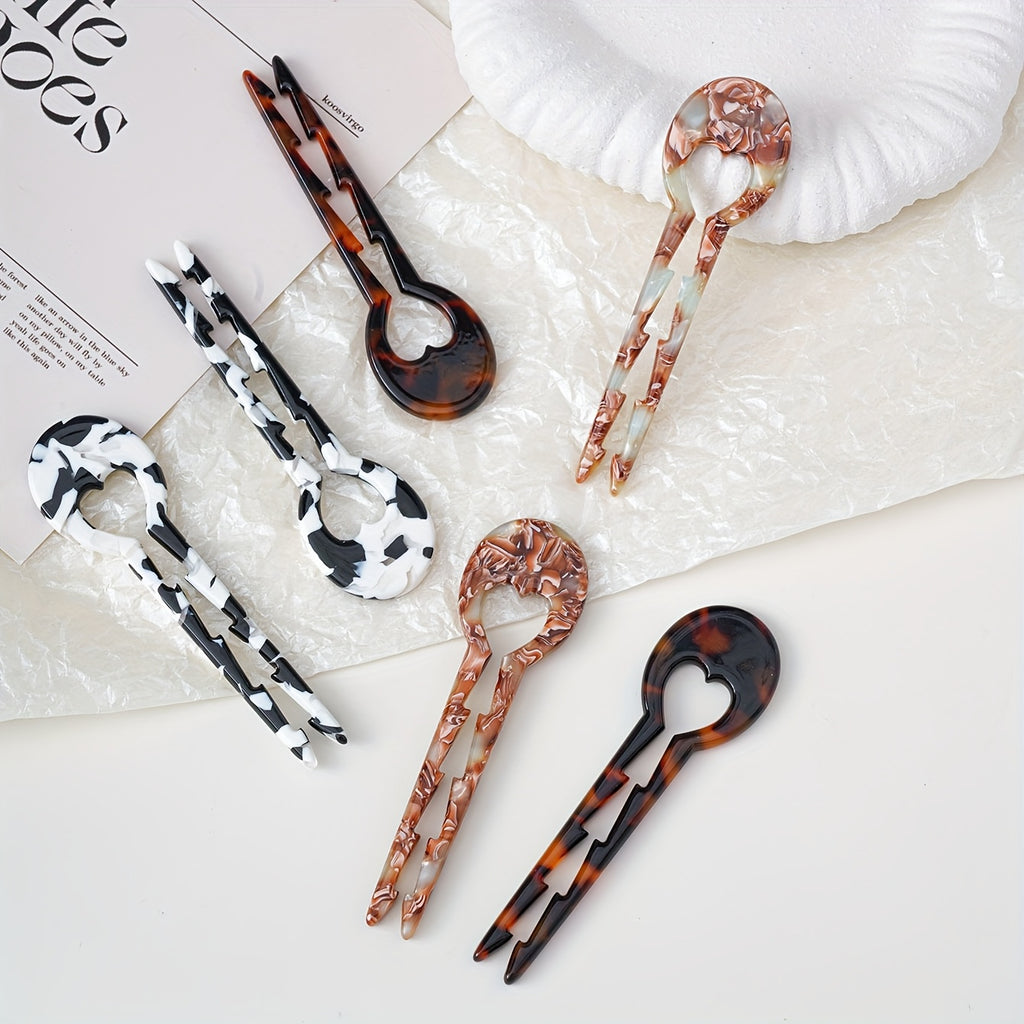 6pcs Elegant Resin Heart-Shaped Hairpins with Floral Design - Perfect for Women'S Updos and Daily Use, Stylish Black and White Patterns, Ideal for Birthdays and Special Occasions, Stylish Hair Accessories | Floral Pattern Hairpins | Durable Hairpin
