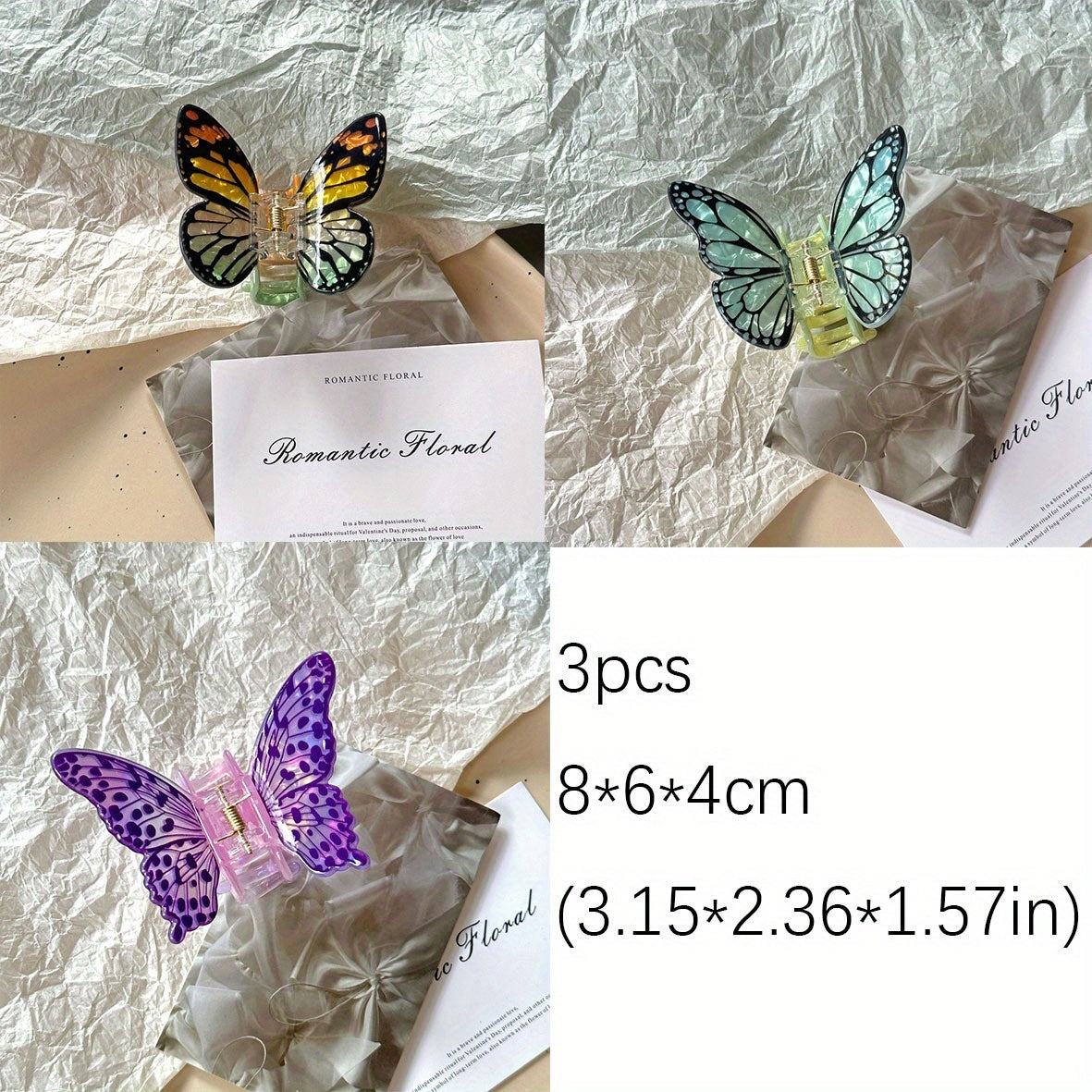 [Elegant Butterfly Hair Pins] 3pcs Elegant Butterfly Hair Pins - Vibrant Blue, Pink, and Purple with Sparkling Details | Plastic Hairpin for Updos, Half-Updos, Parties, Holidays, Weddings | Stylish Gift for Women, Party Hair Accessories