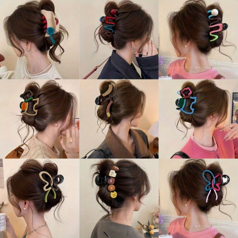 9pcs Design Wave Pearl Color-Blocking Large Hair Clip for Women, Exuding a Sense of Elegance, Suitable for Both Men And Women, Featuring a Simple And Cute Style, Perfect for Halloween, Christmas, And Partner Birthday Gifts.