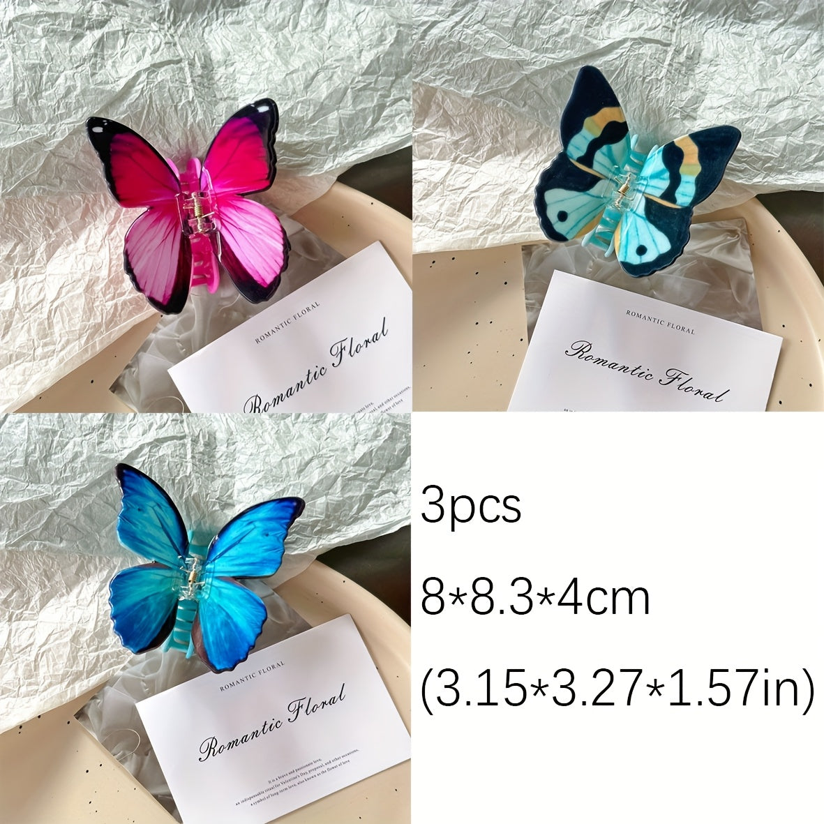 [Elegant Butterfly Hair Pins] 3pcs Elegant Butterfly Hair Pins - Vibrant Blue, Pink, and Purple with Sparkling Details | Plastic Hairpin for Updos, Half-Updos, Parties, Holidays, Weddings | Stylish Gift for Women, Party Hair Accessories