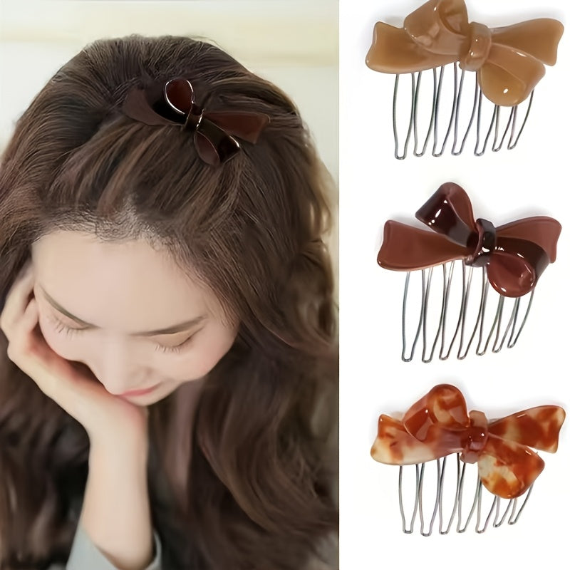 4pcs Elegant Acetate Bow Hair Combs Princess Side Hairpins Bangs Clips Updo Styling Accessories for Mother's Day, Back to Season, Thanksgiving, Christmas, New Year, Valentine's Day, Carnival Festival Gifts, Cute Hair Accessories