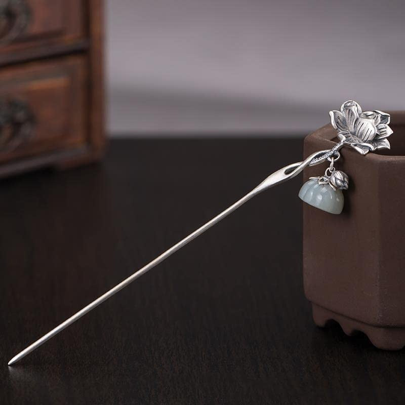 S925 Sier for Lotus flower Hairpin Chinese Hanfu Style Hair Sticks Retro Handmade Hair Clip Hair Accories for Women Girls Long Hair for Lotus flower