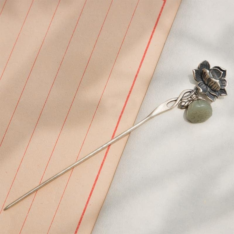 S925 Sier for Lotus flower Hairpin Chinese Hanfu Style Hair Sticks Retro Handmade Hair Clip Hair Accories for Women Girls Long Hair for Lotus flower